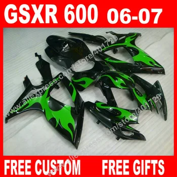 100% абсолютно нови Обтекатели за gloosy зелено-черен SUZUKI 2006 2007 пластмаса moto GSXR 600 750 K6 BACARDI GSXR600 GSXR750 комплект KM92