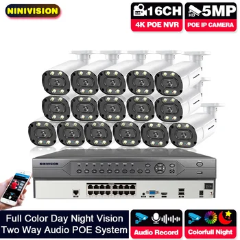 16CH 8MP Разпознаване на лица NVR POE Помещение Комплект Система за Сигурност Двустранен Аудио IP Камера Външна Цветна Камера за Нощно Виждане, Комплект За Наблюдение