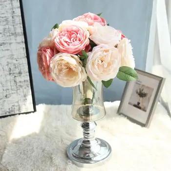 5 скилидки Изкуствени Цветя от Коприна Божур Сватбена Украса направи си САМ Булчински Букет Украса на Дома Фалшив Рози Цвете
