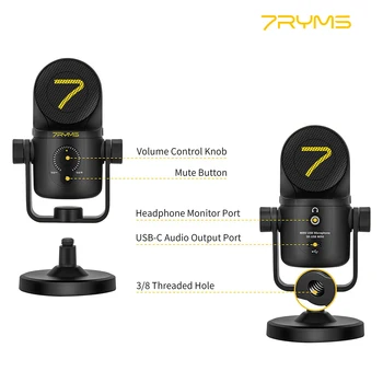 7RYMS SR-USB USB Мини Микрофон за стрийминг възпроизвеждане на Игри, Професионален Микрофон за КОМПЮТЪР Студиен Лаптоп, Телефон с Микрофон за Запис на Чифт