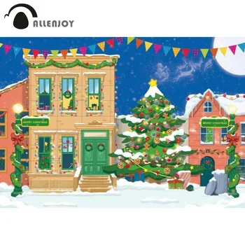 Allenjoy Зимата Cartoony Уличен Къща Фон Весела Коледа, Рожден Ден, Детски Душ, Вечерни Аксесоари, Интериор, Банер, Подпори За Фотобудки