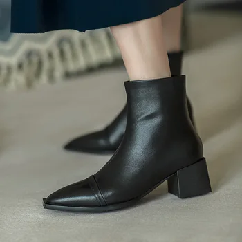 LIBIELIY/Дамски Обувки От естествена телешка кожа, Красиви Есенни Ботильоны в британския стил на дебелите обувки с квадратни пръсти; женски