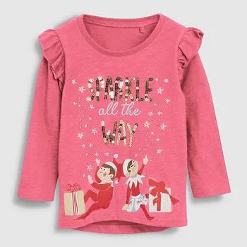 Little maven/ детски маркови есенни памучни коледни ризи за момичета, долната риза, празнични върхове за момичета, тениски с надписи 51517