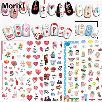 Morixi стикер за дизайн на ноктите в Деня на Свети Валентин цветя сърцето на прасе mahjong печат трайни тънки ивици за нокти WG061