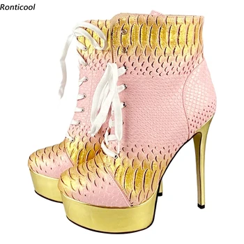 Ronticool/2021 г., дамски модерни ботильоны, Пикантни зимни обувки на висок ток със змийска карфица и Кръг на пръсти с Розов цвят, обувките за нощен клуб, по-големи размери САЩ 5-20