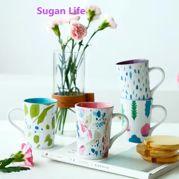 Sugan Life 2019 400 мл керамика, ръчно рисувани реколта креативна чаша утайка от чаша кафе бар с релефни индивидуалност чаша за закуска Чаша
