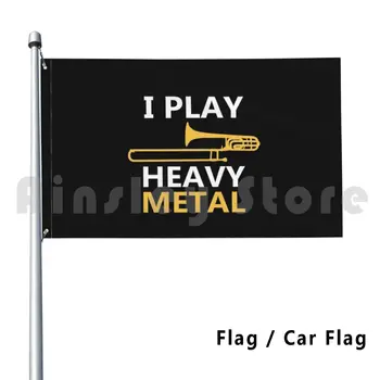 Аз Играя Хеви-Метъл-Тромбон И Музикален Плеър Риза Открит Декор Флаг Флаг Кола Група За Тромбон И Музикален Плейър