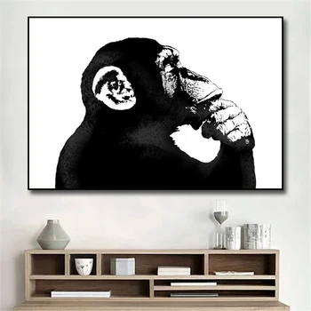 Банките Мислител Маймуна Платно, Отпечатани върху Платно Картина с Животни Модерна Стенни Художествена Картина Хол Декорация на Дома