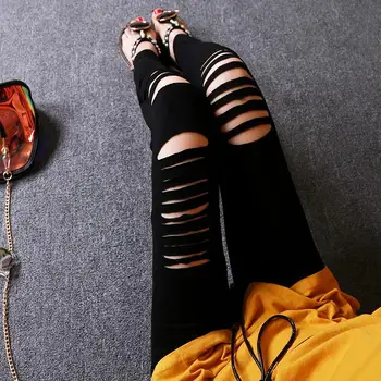 Дамски скъсани гамаши, стегнати стрейчевые тънки черни джеггинсы дължина до глезена на крака, високи ластични панталони-молив