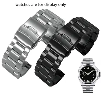 Дебели каишка за часовник от неръждаема стомана, адаптирани към мъжки ъгъла ремешку Penerai PAM111, черна работа на смени веригата 22 мм, 24 мм