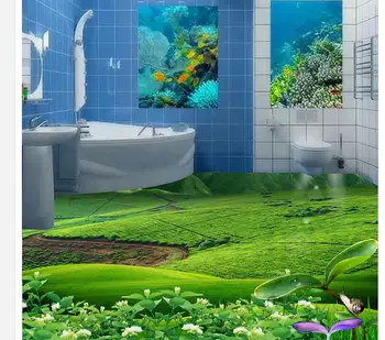 Декорация на дома, Зелена трева павел баня pvc самозалепващи се тапети водоустойчив стенописи