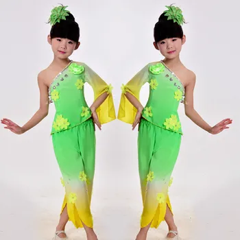 Детски китайски Танц костюм Yangko, Топ + Панталони + шапки, 3 предмет, Детско Танцово рокля, Костюм Grop Singger, 18