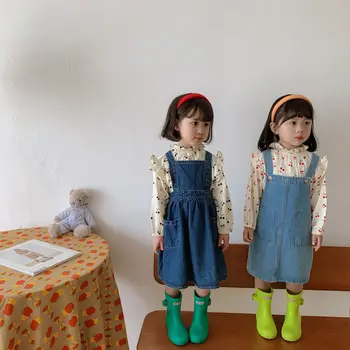 Есенни дънкови поли За малки момичета, Детски Джинсовое Рокля За момичета, Жилетки за Деца от 2 до 6 години, Деним Пола на подтяжках в корейски Стил ретро