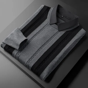 индивидуалност висококачествен шарени контрастен цвят на фалшив пуловер от две части мъжки зимни дебели модни жаккардовая риза яка пуловер
