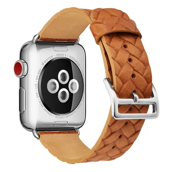 Кожена Линия за Apple Watch Каишка 42 мм, 38 мм, Оплетена Модел Каишка за iwatch 4 3 2 1 Маншети Гривна Кафява Каишка за Часовник Мъжки