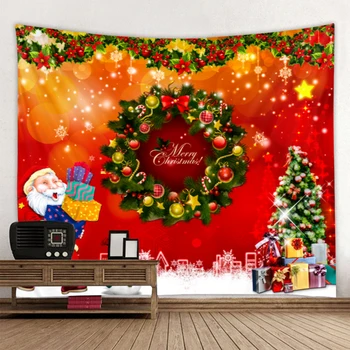 Коледен фон украса плат Коледен снежен човек Коледно дърво, Коледна декорация на дома, стенно одеяло