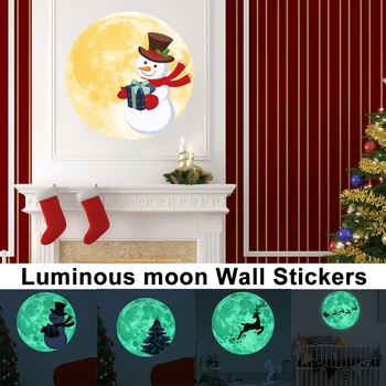 Коледна 3D Светещ Стикер на стената с Лунен Елен за Детски Стаи, Светещ в Тъмното, Стикер на стената в спалнята, Коледна Украса