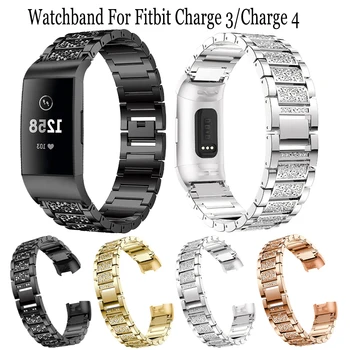 Луксозни каишки за ръчни часовници е от неръждаема стомана с кристали за fitbit Charge 3/Fitbit Charge 4 смарт часовници гривна каишка нова гривна Correa