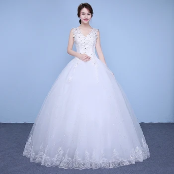 Нов Прием на Сватбена Рокля в Корейски стил с V-образно деколте 2020 Дантелено Сватбена Рокля с Бродерия