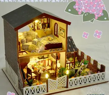 Новият пристигането Коледен ПОДАРЪК САМ остров празник Дървена Куклена Къща С Мебели за Кукли с музика 3D Пъзел Куклена Къща Играчки Подаръци