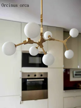 Постмодернистская творческа личност магическа боб полилей ресторант спалня, скандинавски, опростен LED златна стъклена топка Полилей