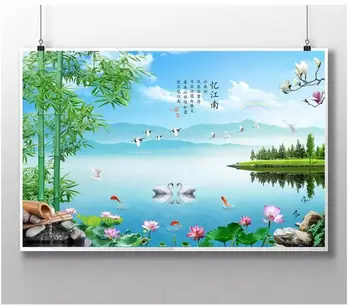 Потребителски снимки на тапети 3d стенописи тапети за стените, 3 d Бамбукови цветя, идиличен пейзаж, ТЕЛЕВИЗИЯ фон тапети начало декор