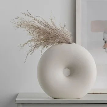 Скандинавска ваза кръгла кухи керамични поничка саксия домакински хол вътрешно офис украса на работния плот подарък декорация на вази