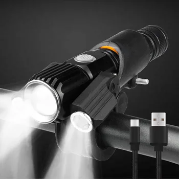 Супер Ярък USB Акумулаторна батерия Led Фенерче с 3 Глави Мощна Светкавица T6 Мащабируем Алуминиева Сплав 4 Режима на Ловен Фенер Фенер