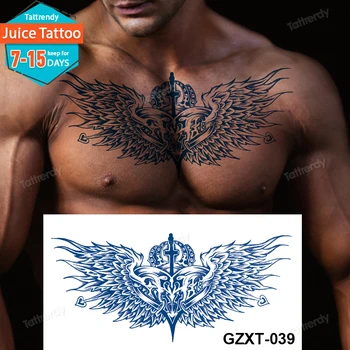 татуировка с мастило сок, секси татуировка на гърдите, татуировка на гръдната кост, боди арт, крило на ангел, големи временни татуировки, устойчиви сини мъже, жени